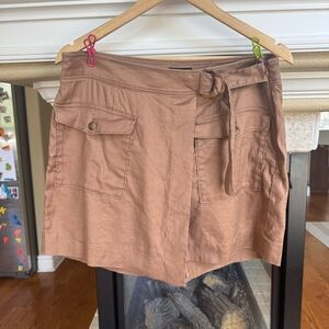 WHBM Linen Tan Wrap Belted Skort Size 12